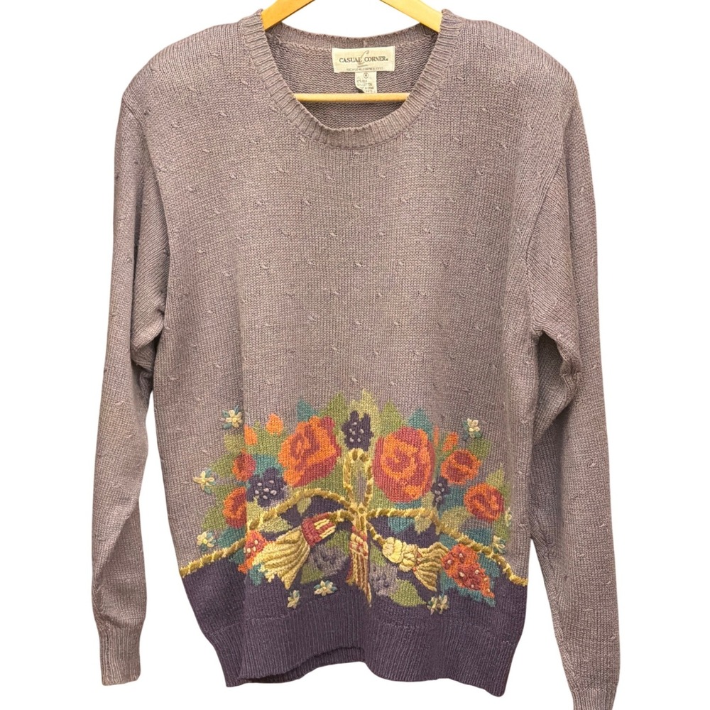 Vintage 90's Casual Corner Floral Sweater Cottagecore Grandma Core Silk Blend